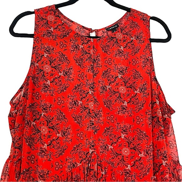 Torrid Red & Navy Semi Sheer Floral Sleeveless Mini Dress With Ruched Detail 2 - Picture 2 of 12